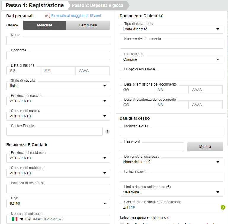 Come effettuare la registrazione utilizzando il Codice Promozionale Betfair