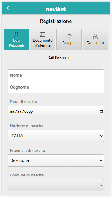 Registrarsi sul sito di Novibet tramite l’app mobile