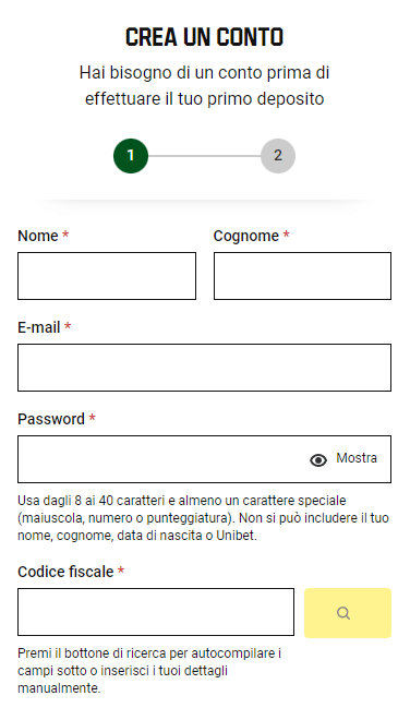 Come si effettua la registrazione su Unibet